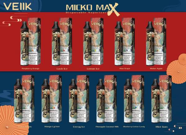 VEIIK Pod Portugal - VEIIK Micko MAX vape descartável 1500 baforadas T88T46 algodão doce de mirtilo