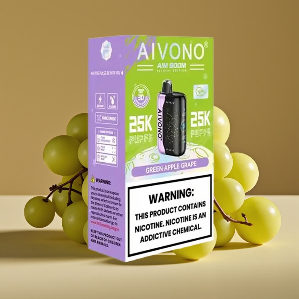 Aivono AIM BOOM 25000 Puffs 0%-5% Nicotina 28ml Maçã Verde Uva Tipo-C Recarga