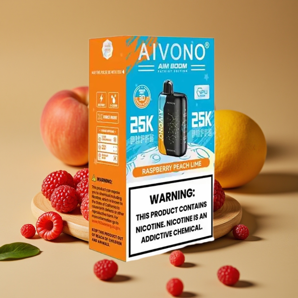 Aivono Aim Boom 25000 Puffs 0%-5% Nicotina 28ml Framboesa Pêssego Lima