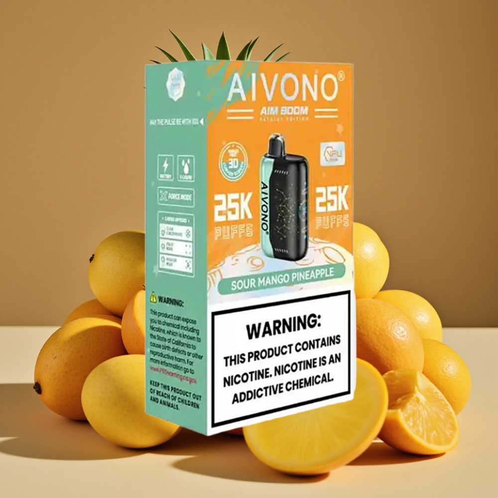 Aivono Aim Boom 25000 Puffs Descartável Sabor Manga Abacaxi Azedo - 0% a 5% Nicotina, 28ml, 650mAh, Tipo-C