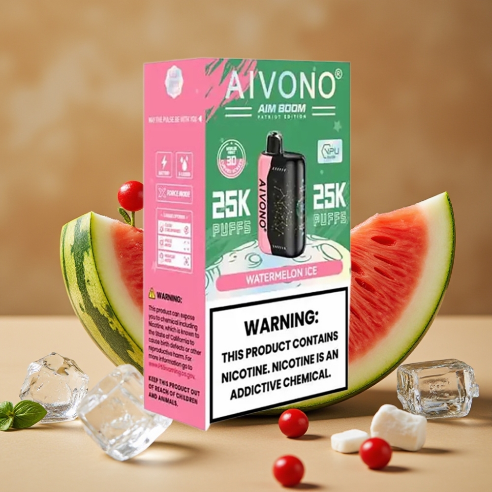 Aivono Aim Boom 25000 Puffs Dispositivo Vaporizador Descartável Melancia Gelada 0%-5% Nicotina 28ml 650mAh