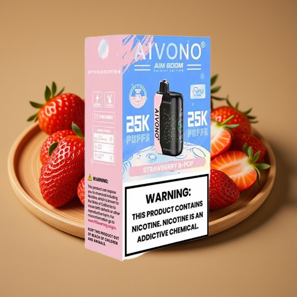 Aivono Aim Boom 25000 Puffs Vape Descartável Morango B Pop 0%-5% Nicotina 28ml 650mAh