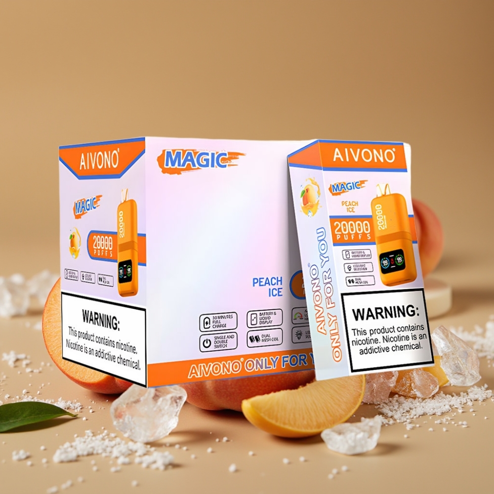 Aivono AIM MAGIC 20000 Puffs com Pêssego Gelo, 26ml, 5% Nicotina, Bateria 600mAh