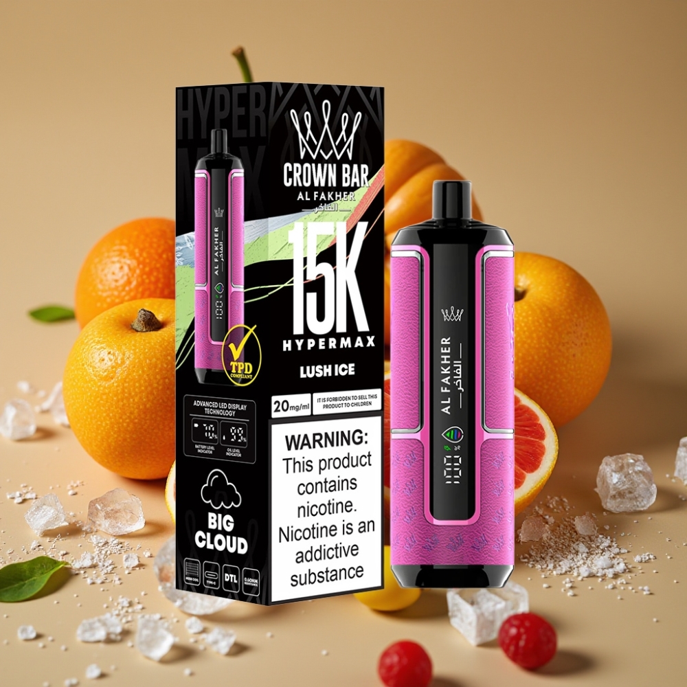 Al Fakher Crown Bar 15K Hypermax Descartável - 22ml, 15.000 Tragos, Gelo Luch, 6mg/ml