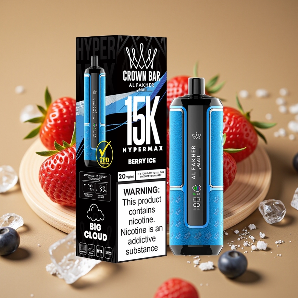 Al Fakher Crown Bar 15K Hypermax Descartável - 22ml, 15.000 Tragos, Gelo com Frutas Vermelhas