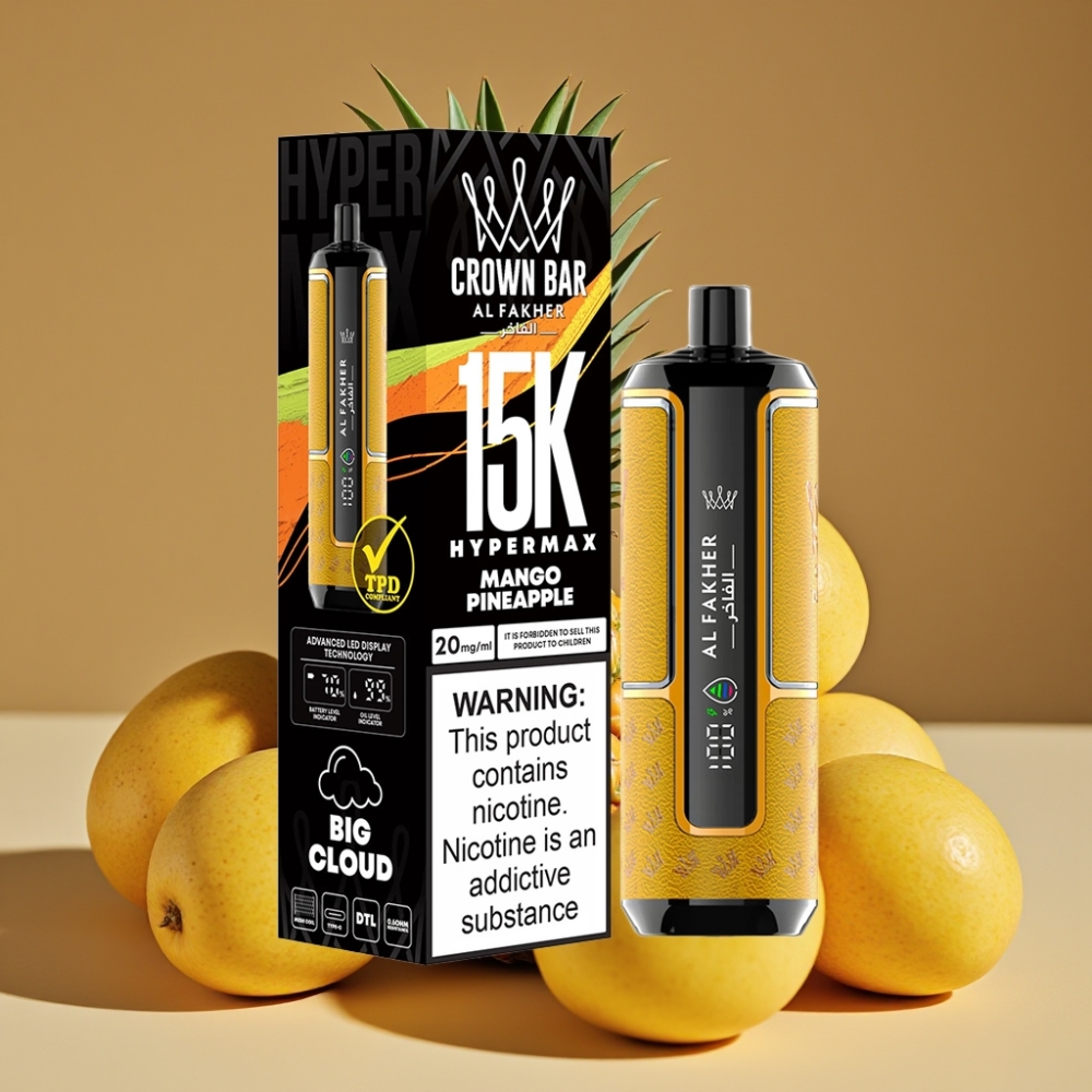 Al Fakher Crown Bar 15K Hypermax Descartável - 22ml, 15.000 Tragos, Manga Abacaxi