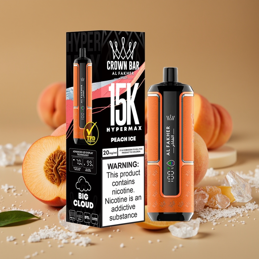 Al Fakher Crown Bar 15K Hypermax Descartável Peach Ice - 22ml, 600mAh, 15.000 Tragos