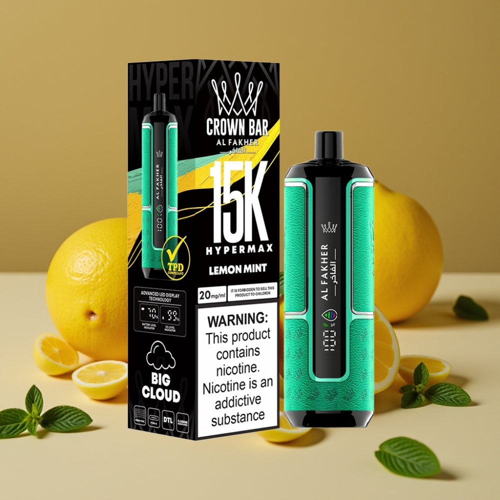Al Fakher Crown Bar 15K Hypermax Descartável Vape Kit Limão Hortelã – 22ml, 600mAh, 15.000 Tragadas