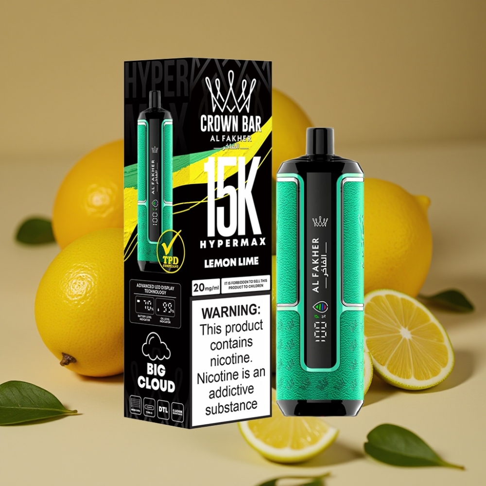 Al Fakher Crown Bar 15K Hypermax Disposable Vape Kit Limão Lima 22ml 15K Tiros 6mg
