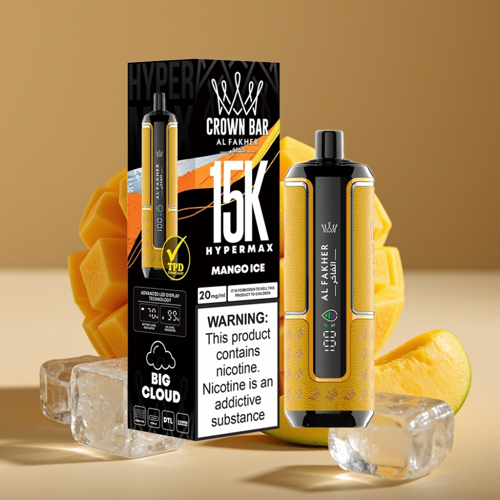 Al Fakher Crown Bar 15K Hypermax Disposable Vape Kit Manga Gelo – 22ml, 15.000 Tragos, 6mg/ml
