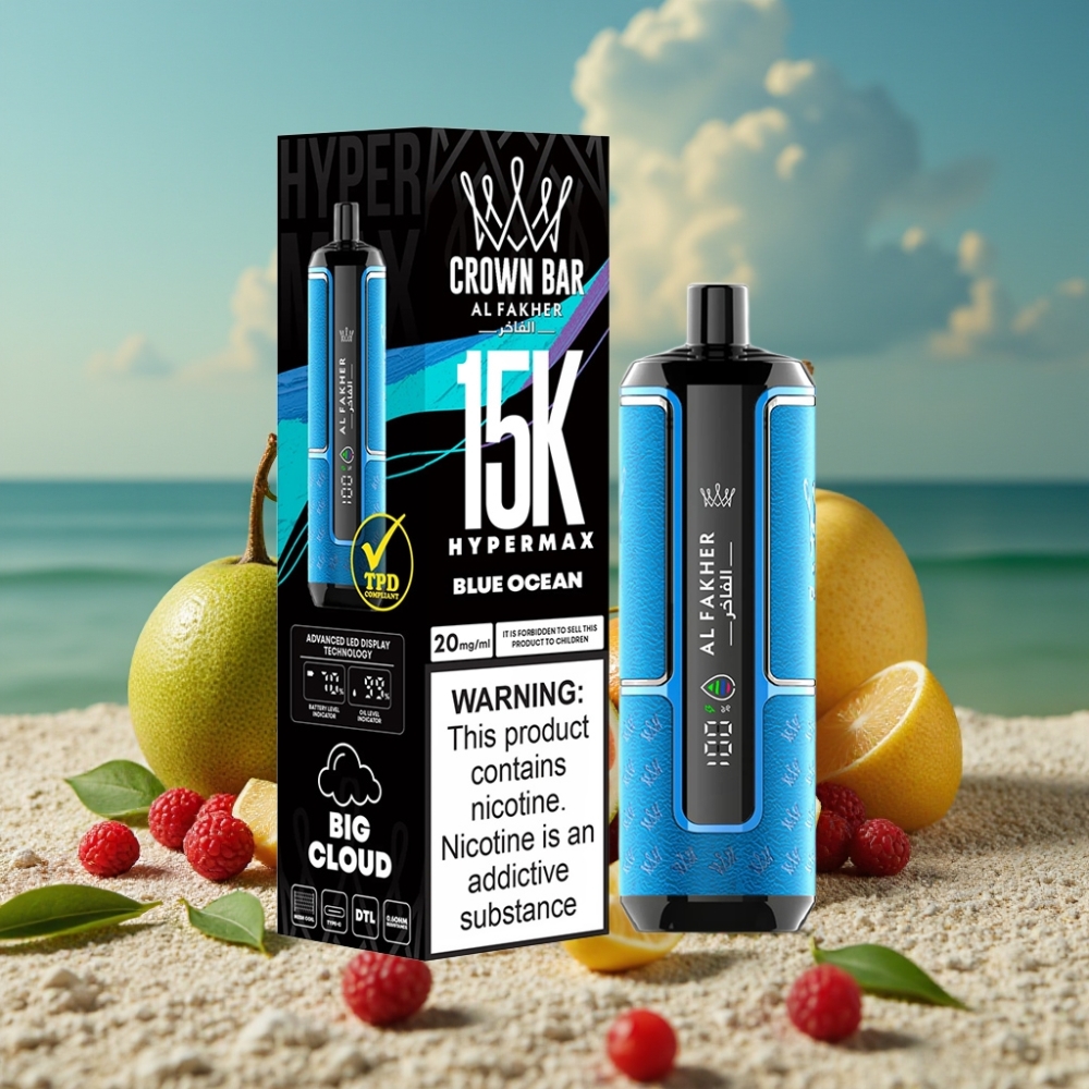 Al Fakher Crown Bar 15K Hypermax Disposable Vape Kit Oceano Azul – 22ml, 600mAh, 15.000 Tragos