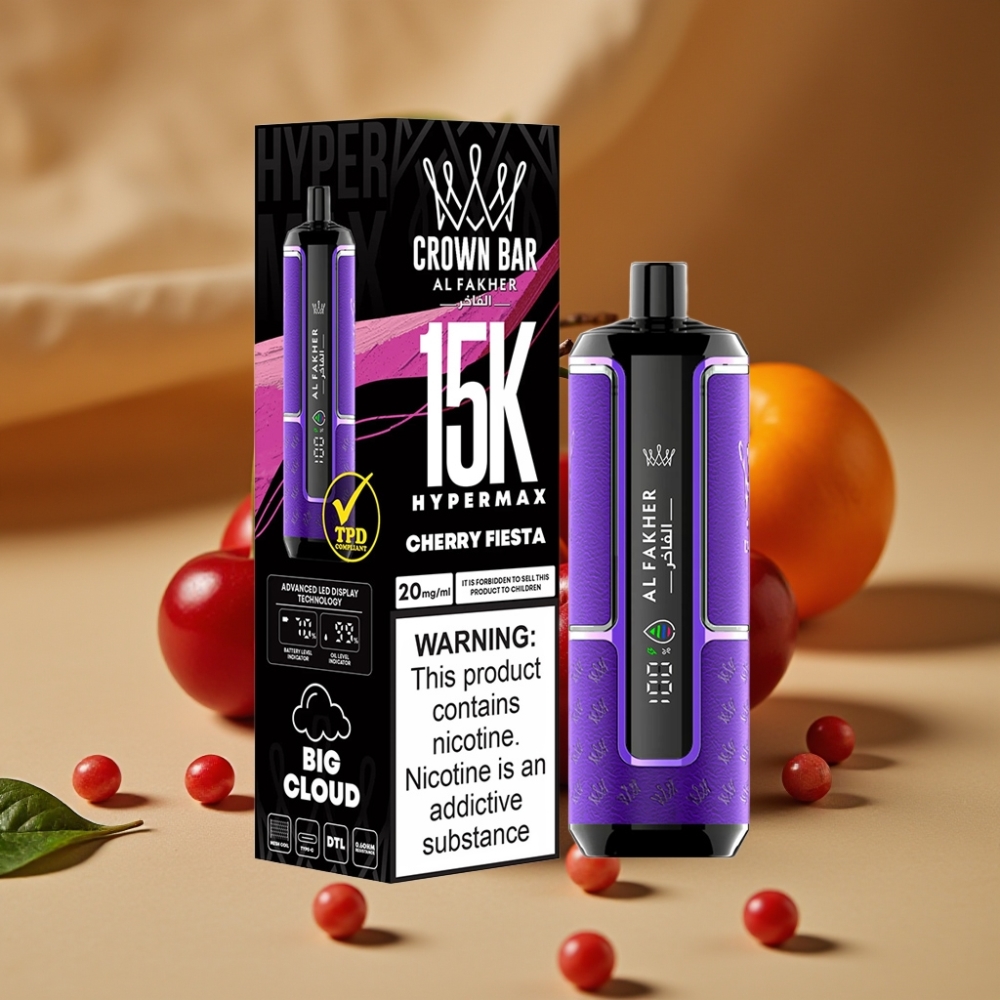 Al Fakher Crown Bar 15K Hypermax Kit Descartável - 22ml, 15.000 Tragos, Cereja Fiesta