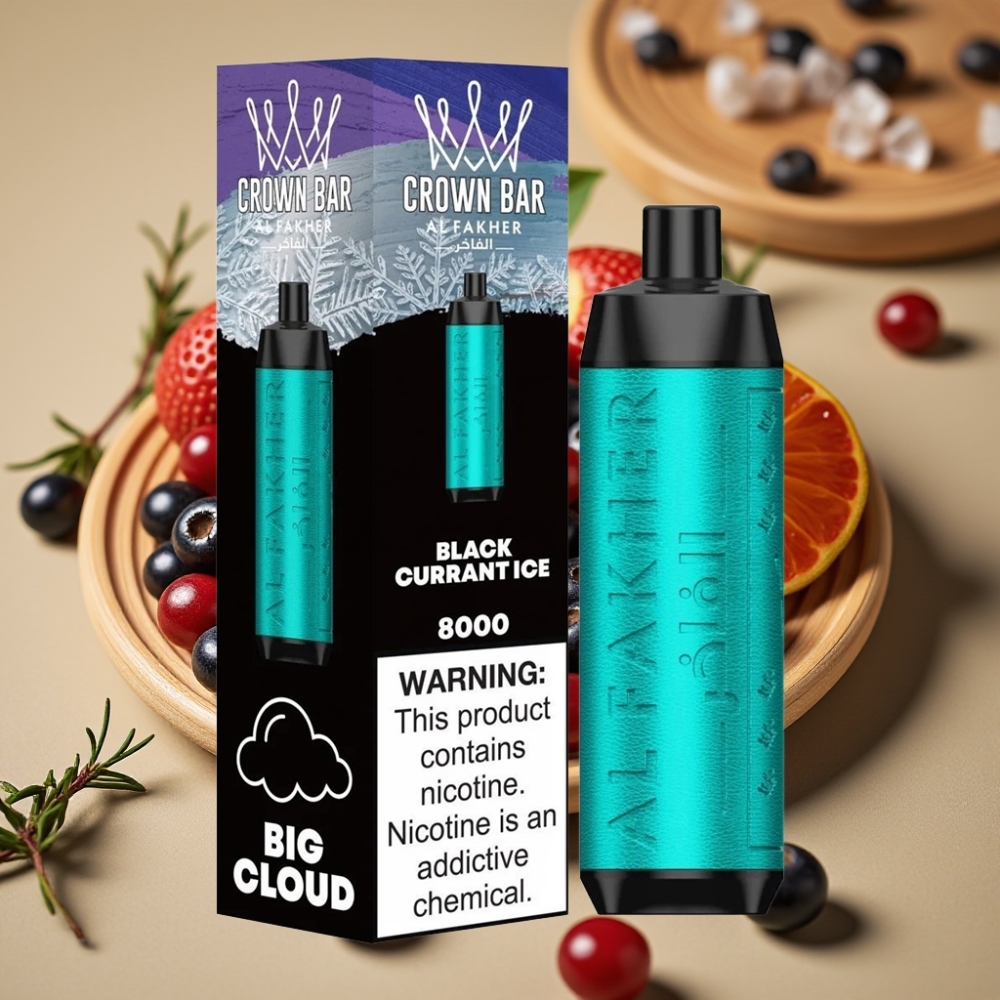 Al Fakher Crown Bar 8000 Crystal Disposable Vape Groselha Preta Gelo – 600mAh, 18ml, 5mg, 8000 Puffs
