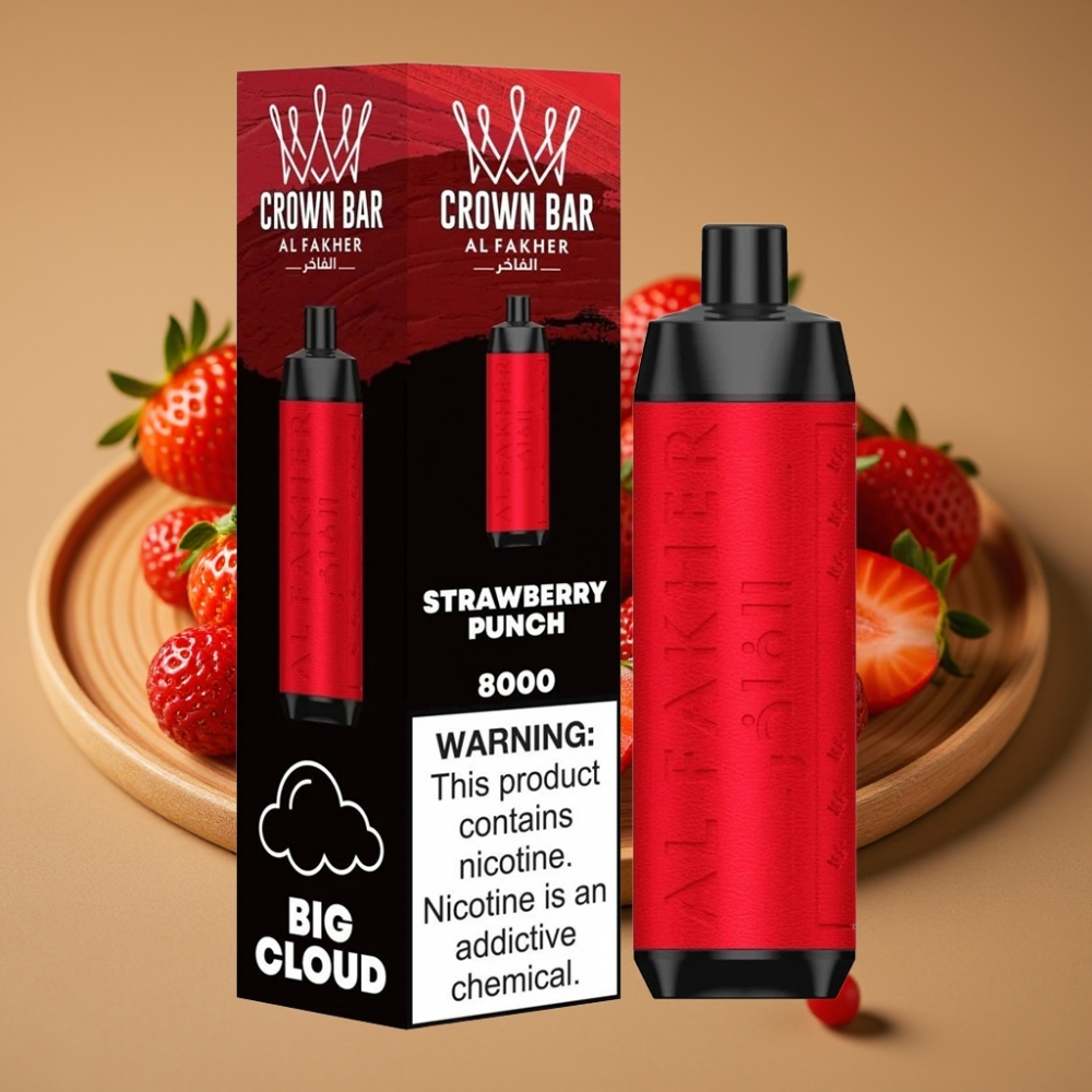 Al Fakher Crown Bar 8000 Crystal Disposable Vape Sabor Morango Explosivo - 5mg Nicotina, 18ml, 8000 Tragadas
