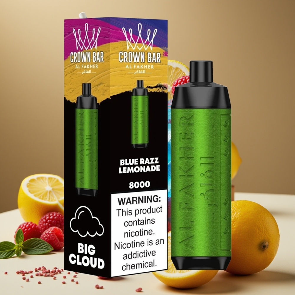 Al Fakher Crown Bar 8000 Crystal Vape Descartável - 18ml, 8000 Tragadas, Sabor Limonada Blue Razz