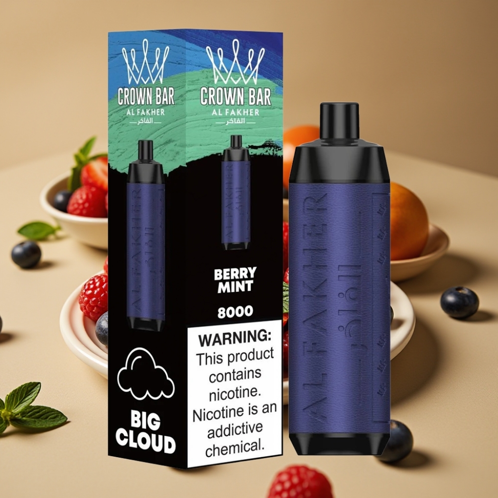 Al Fakher Crown Bar 8000 Crystal Vape Descartável Berry Mint – 600mAh, 18ml, 5mg, 8000 Puffs