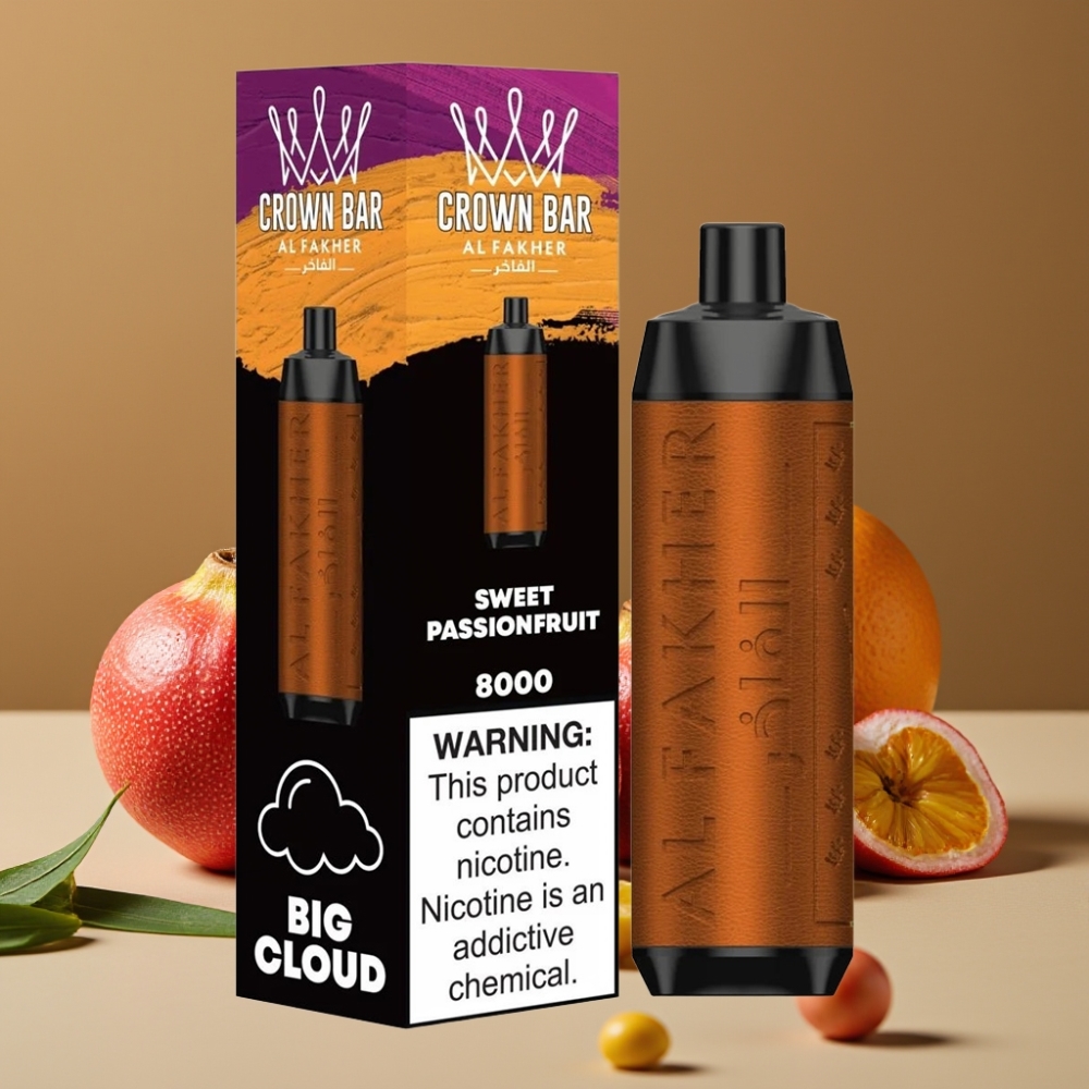 Al Fakher Crown Bar 8000 Crystal Vape Descartável - Maracujá Doce, 18ml, 8000 Tragadas, Bateria 600mAh