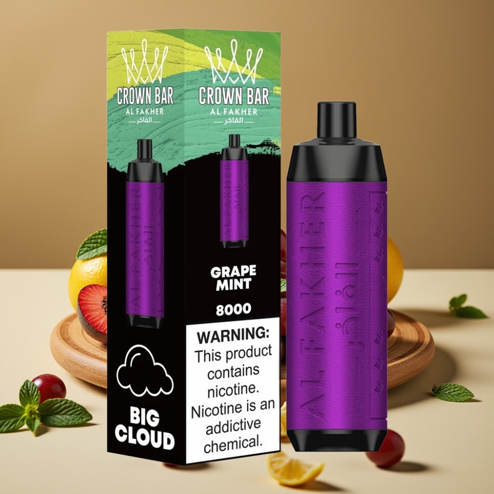 Al Fakher Crown Bar 8000 Crystal Vape Descartável Uva Menta - 18ml, 5mg, 8000 Tragadas
