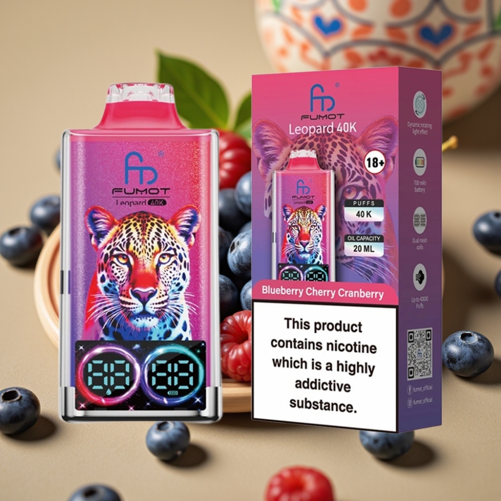 Fumot Leopard 40K Puffs Disposable Vape - Mirtilo Cereja Cranberry - 700mAh Dual Mesh Tipo-C