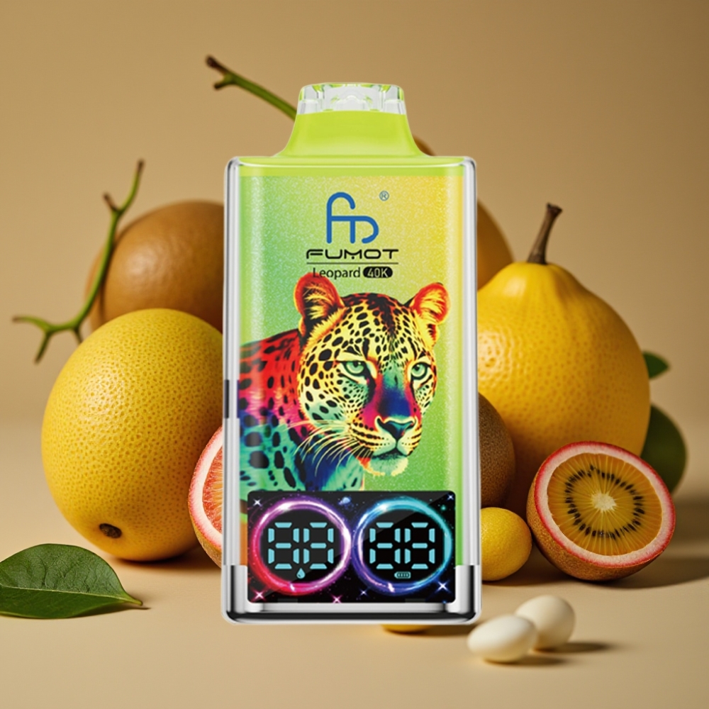 Fumot Leopard 40K Puffs Recarregável Vape com 5% Nicotina, 700mAh, Tipo-C, Kiwi Maracujá Goiaba