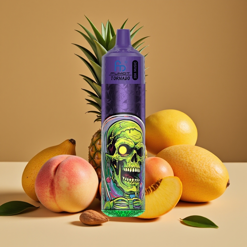 Fumot RandM Tornado 30000 Puffs Vape Descartável Pêssego Manga Abacaxi – 30mL, 5%, 600mAh
