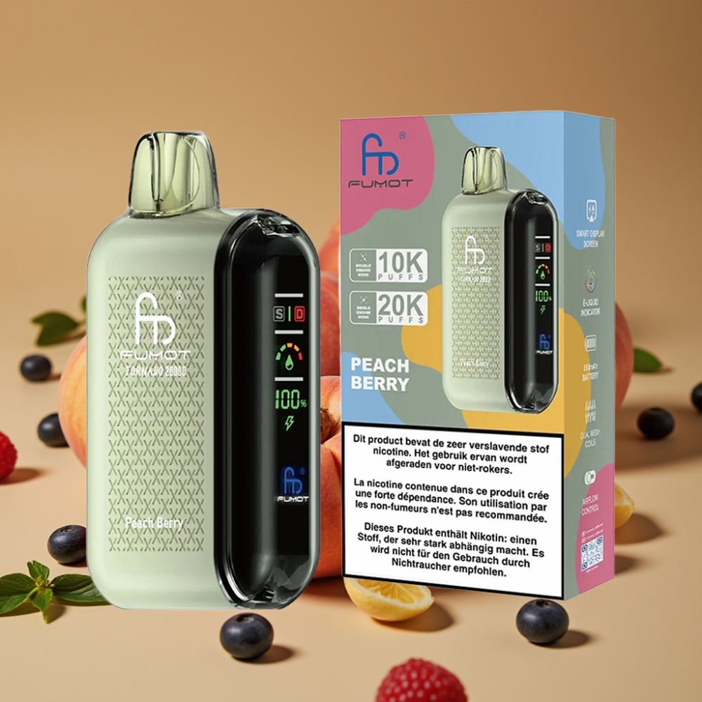 Fumot Tornado 20000 Puffs 20ml Dual Mesh Pêssego e Frutas Silvestres