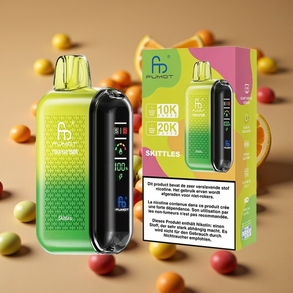 Fumot Tornado 20000 Puffs Disposable Vape Arco-Íris com Bateria 850mAh e Controle de Fluxo de Ar