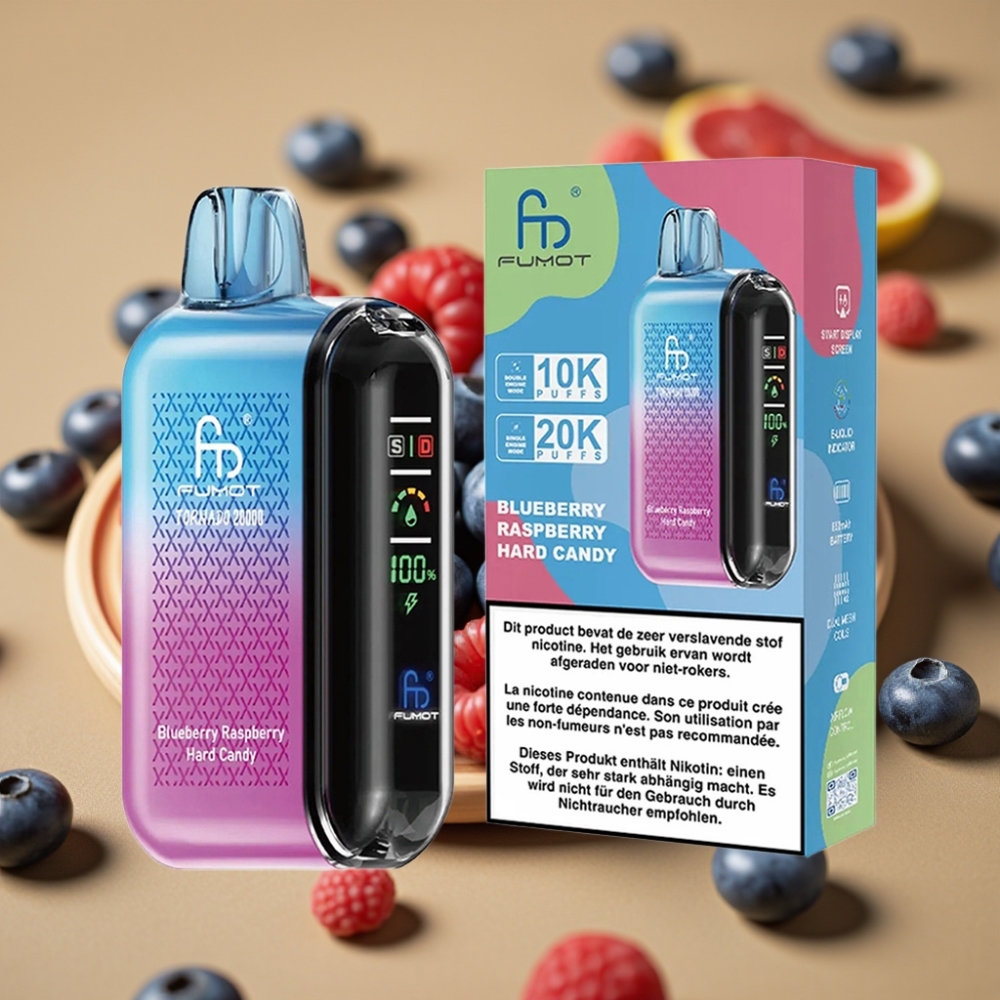 Fumot Tornado 20000 Puffs Dual Mesh 20ml 850mAh Azul Framboesa Bala Dura