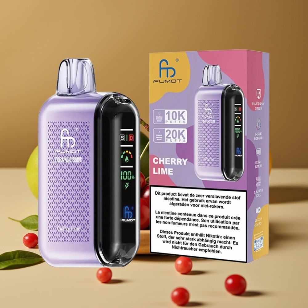 Fumot Tornado 20000 Puffs Dual Mesh 20ml Bateria 850mAh Cereja Lima