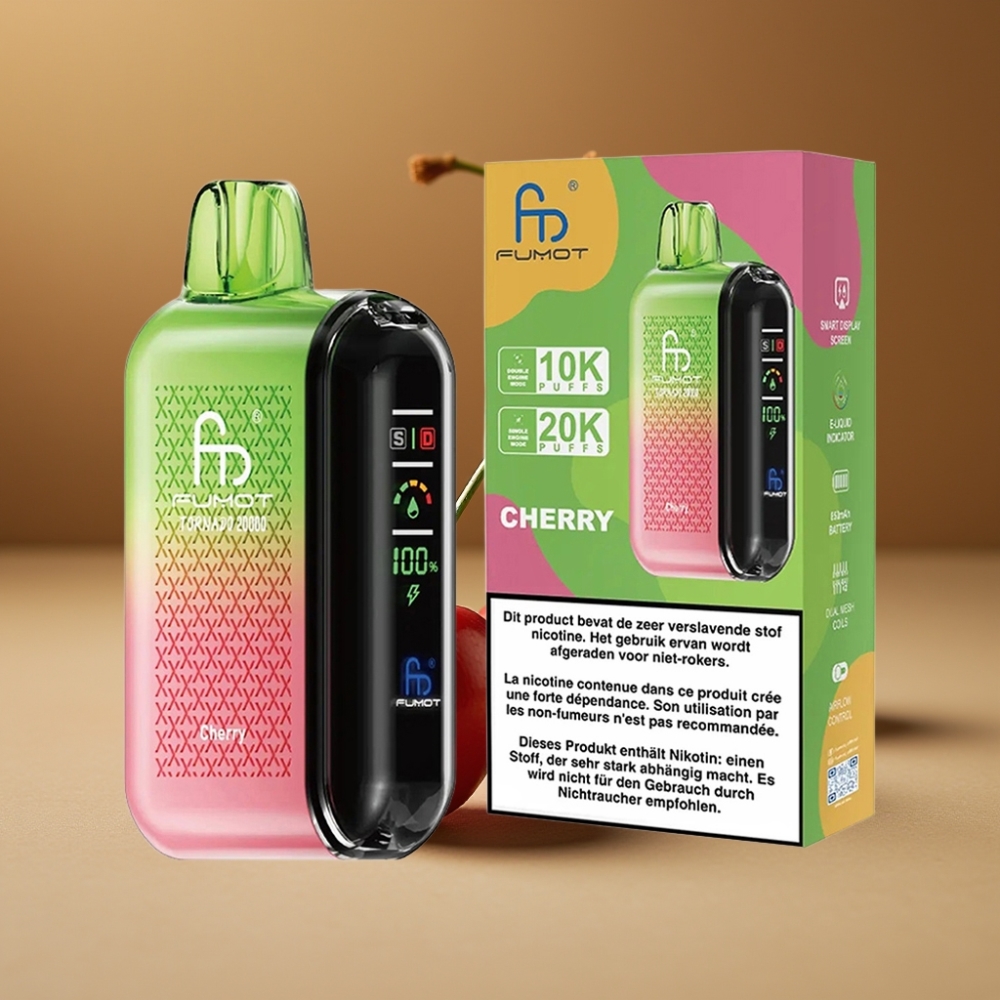 Fumot Tornado 20000 Puffs Dual Mesh 20ml Bateria 850mAh Cereja