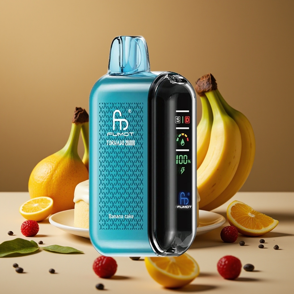 Fumot Tornado 20000 Puffs Vape Bolo de Banana com Bateria Recarregável 850mAh e Display Inteligente