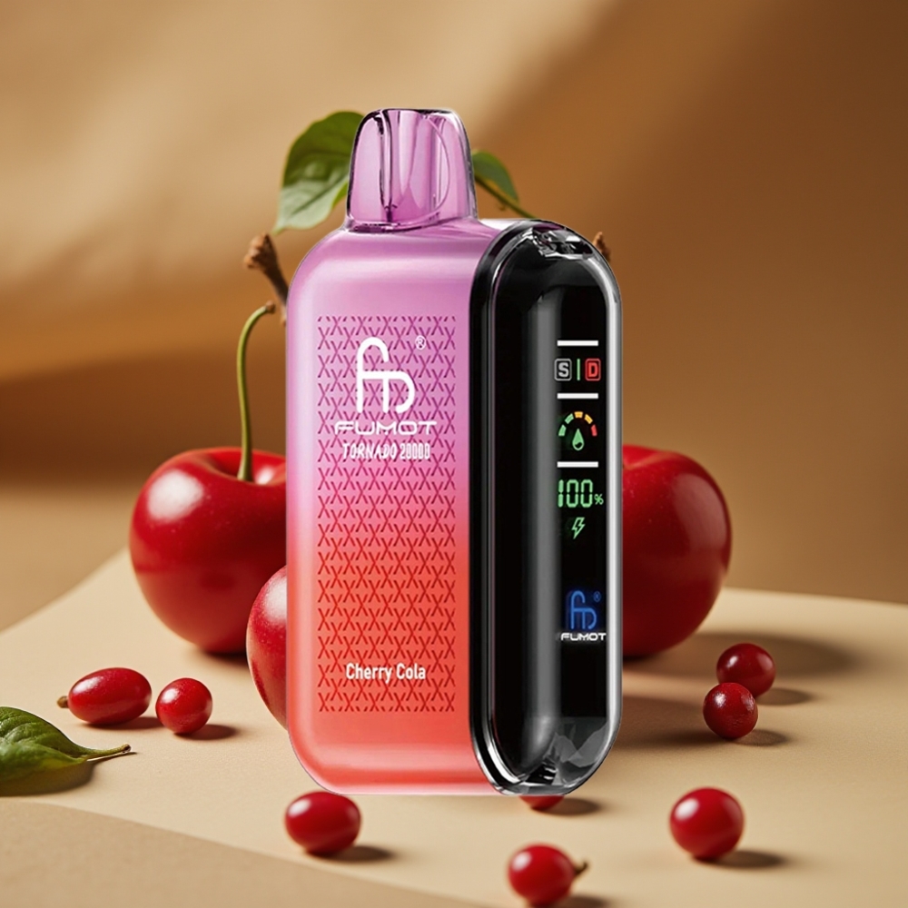 Fumot Tornado 20000 Puffs Vape Descartável Cherry Cola com Bateria 850mAh e Display Inteligente
