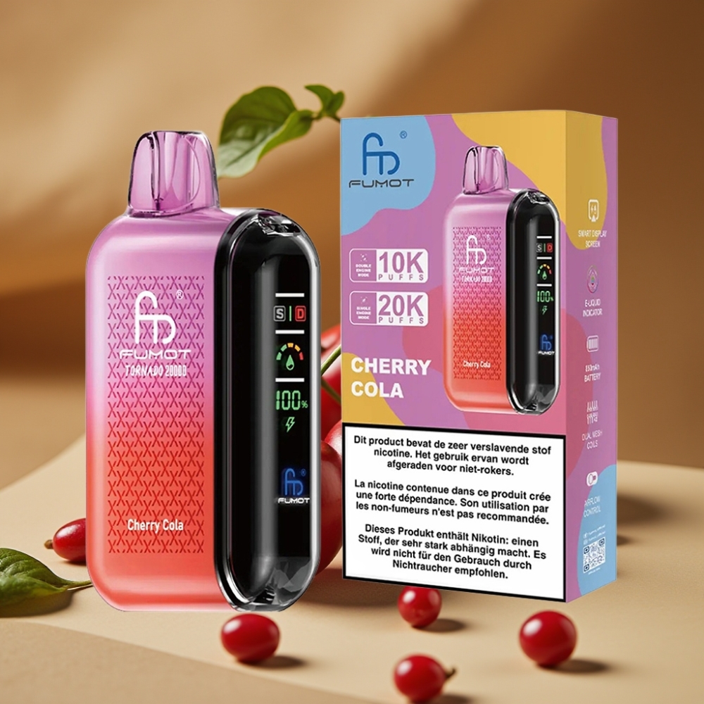 Fumot Tornado 20000 Puffs Vape Descartável Cherry Cola com Bateria 850mAh e Display Inteligente