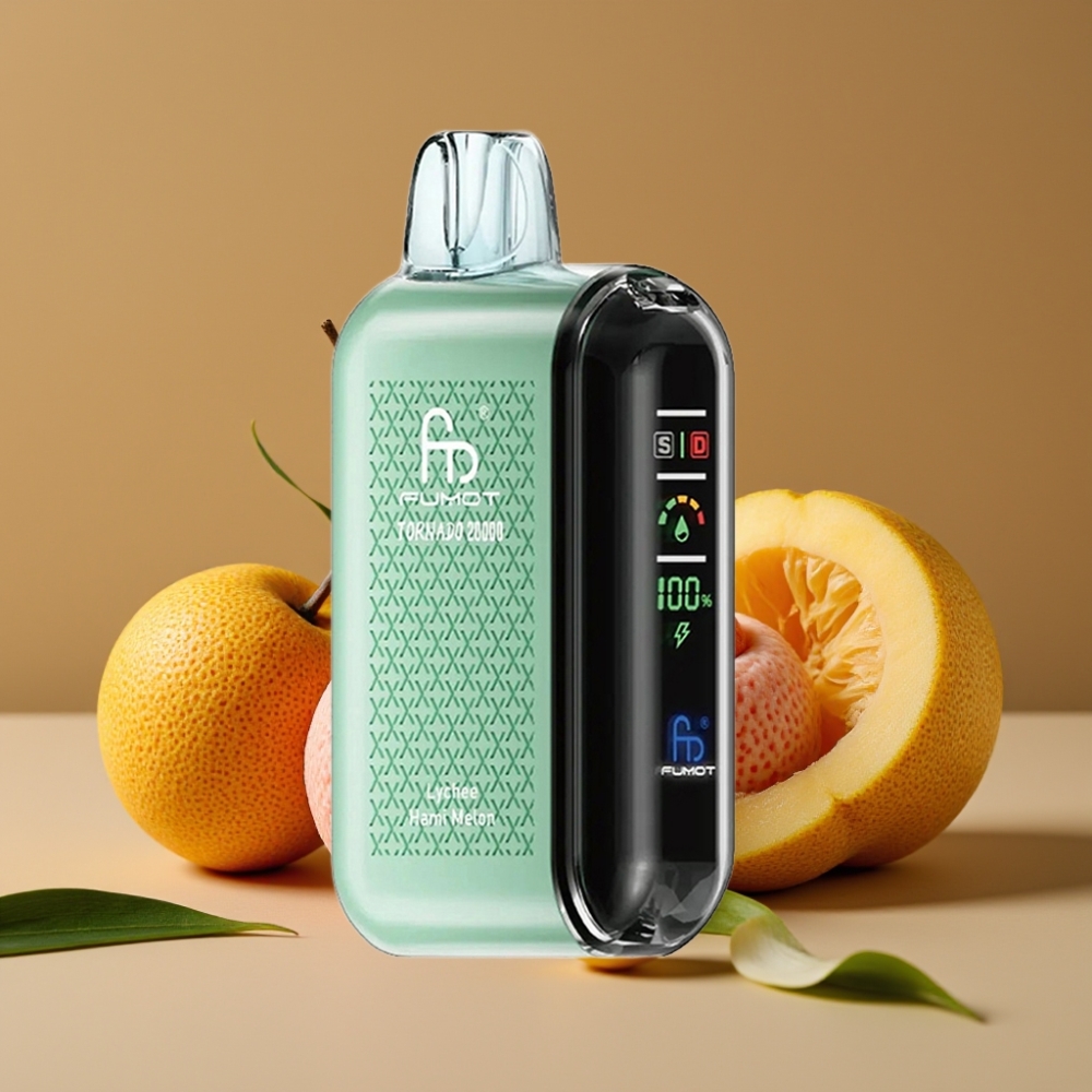 Fumot Tornado 20000 Puffs Vape Descartável Lichia Melão com Bateria 850mAh e Controle de Fluxo de Ar