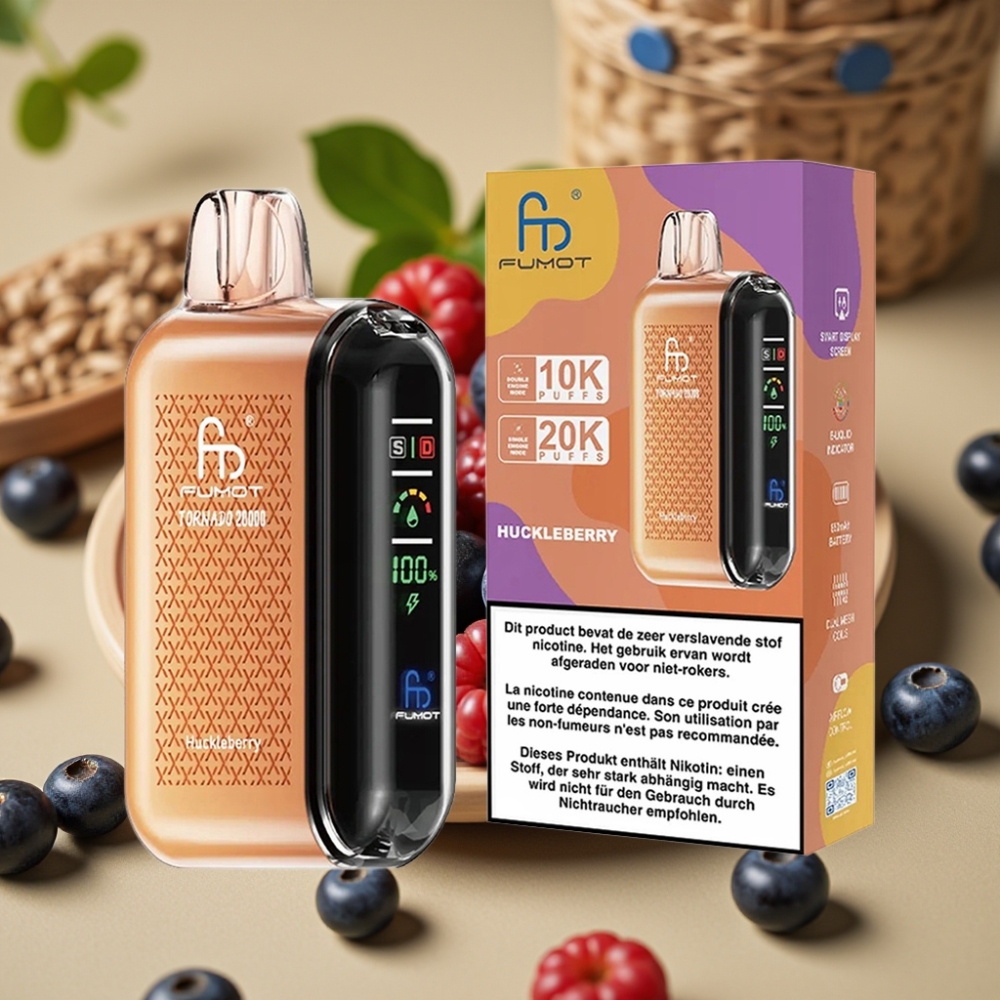 Fumot Tornado 20000 Puffs Vape Descartável Mirtilo com Bateria 850mAh e Display Inteligente