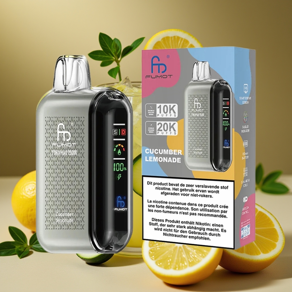 Fumot Tornado 20000 Puffs Vape Descartável Pepino Limonada com Bateria 850mAh e Controle de Fluxo de Ar