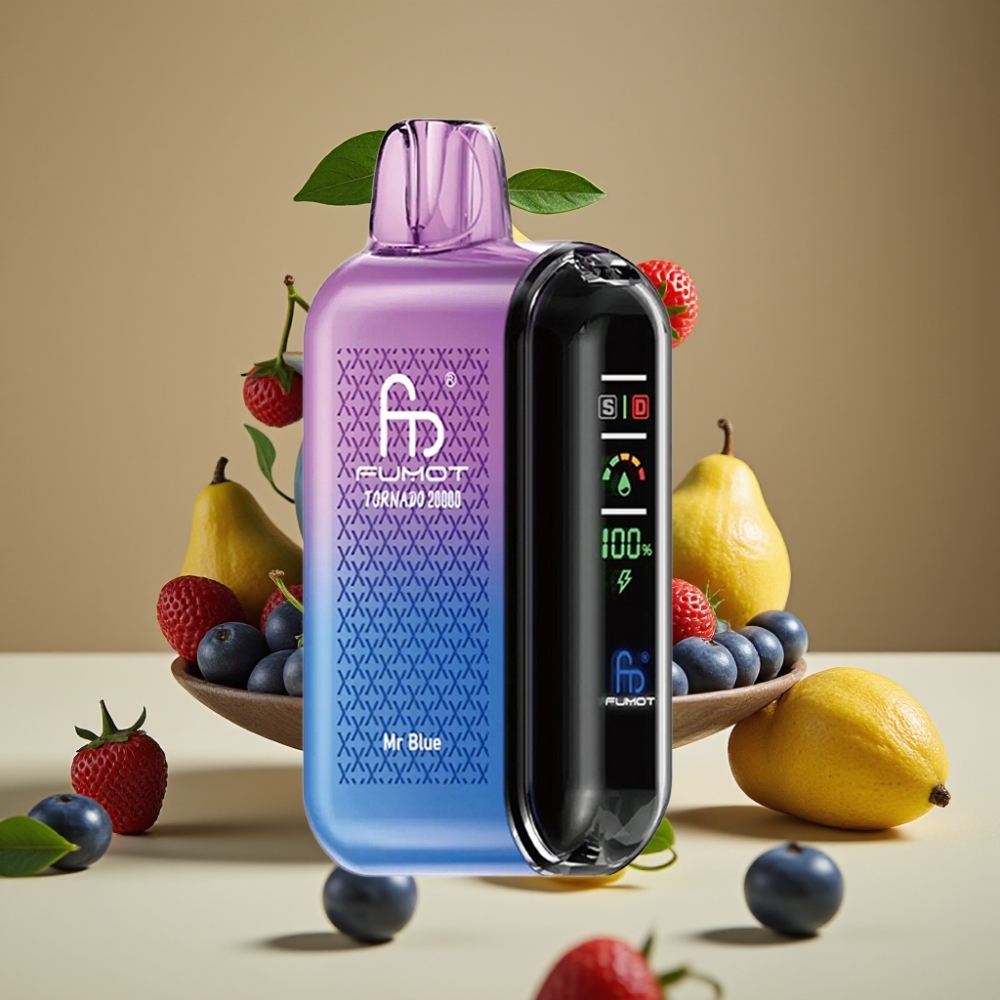 Fumot Tornado 20000 Puffs Vape Recarregável com Bateria 850mAh e Tela Inteligente Mr Azul