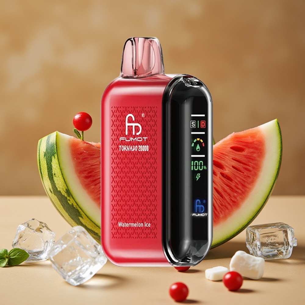 Fumot Tornado 20000 Puffs Vaporizador Descartável Melancia Gelada com Bateria Recarregável 850mAh e Display Inteligente