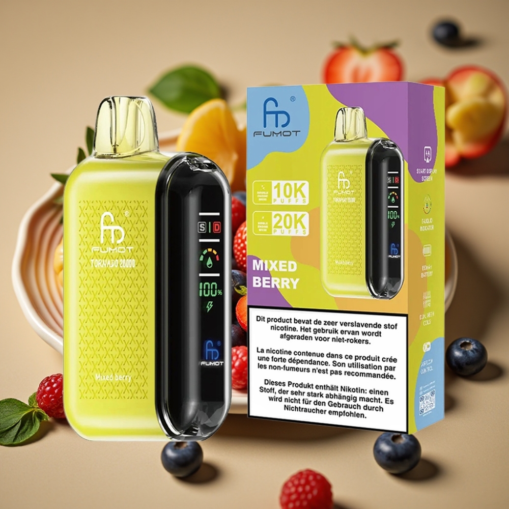 Fumot Tornado 20000 Puffs com Baga Mista, Dual Mesh Coil, 20ml e Bateria 850mAh