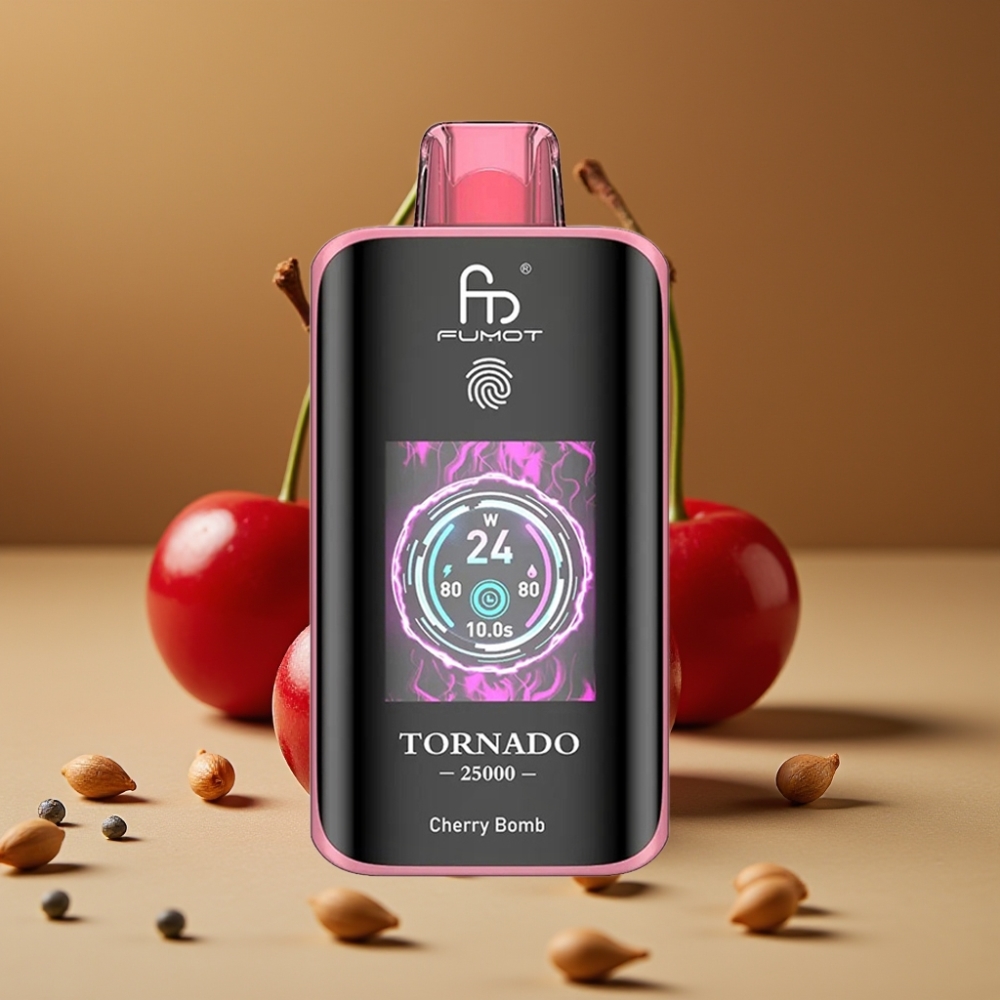 Fumot Tornado 25000 Puffs E-Cigarro Descartável Bateria 700mAh Tela HD Cherry Bomb