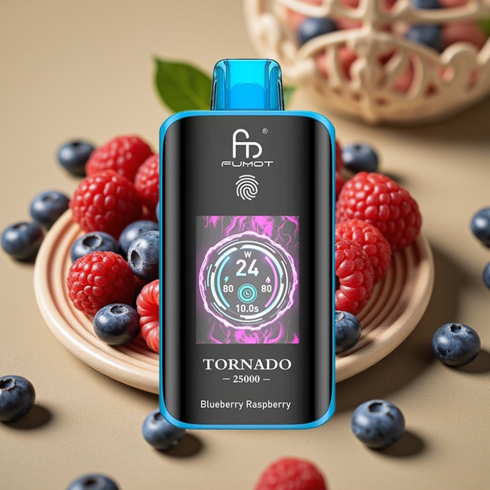 Fumot Tornado 25000 Puffs Eletrônico Descartável Tela HD 20ml Mirtilo Framboesa