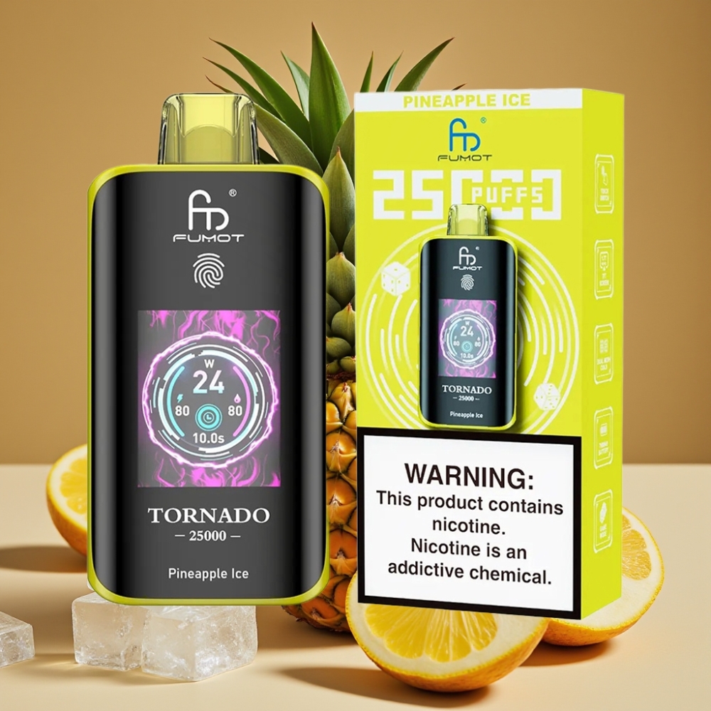 Fumot Tornado 25000 Puffs Vape Abacaxi Gelo com Tela HD e Bateria 700mAh