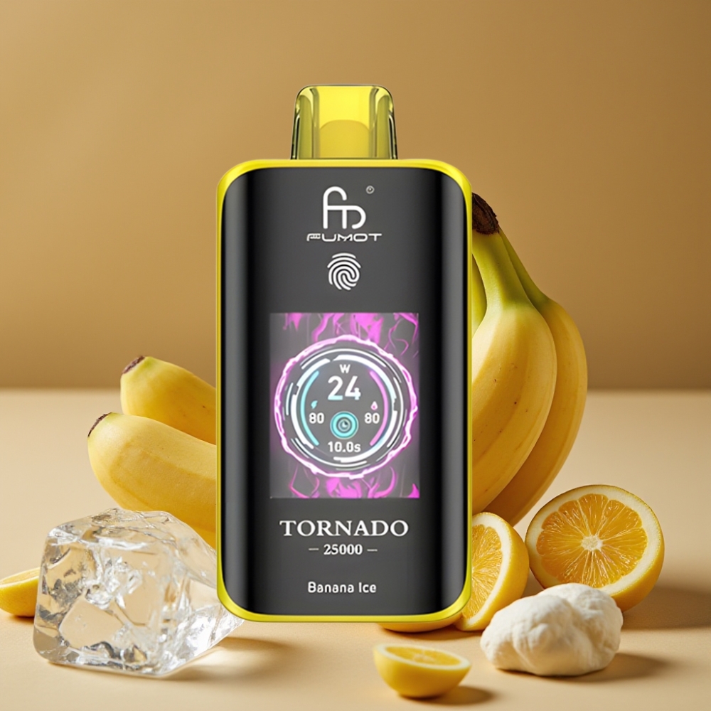 Fumot Tornado 25000 Puffs Vape Banana Ice com Tela HD, Bateria 700mAh e 20ml