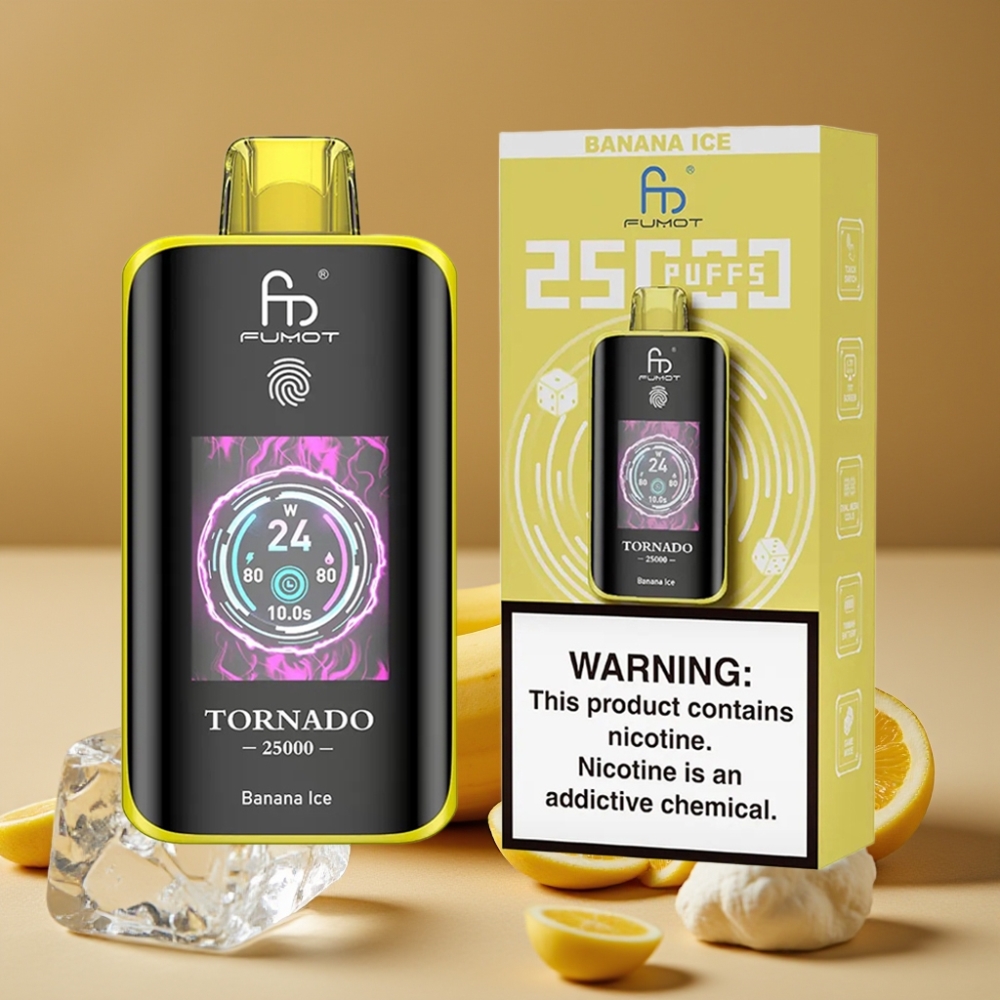 Fumot Tornado 25000 Puffs Vape Banana Ice com Tela HD, Bateria 700mAh e 20ml