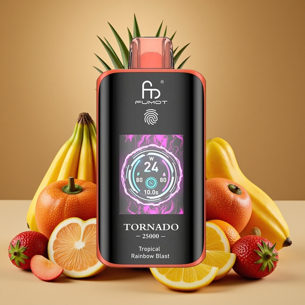 Fumot Tornado 25000 Puffs Vape Descarga Tropical do Arco-Íris - Tela HD, 20ml, 700mAh