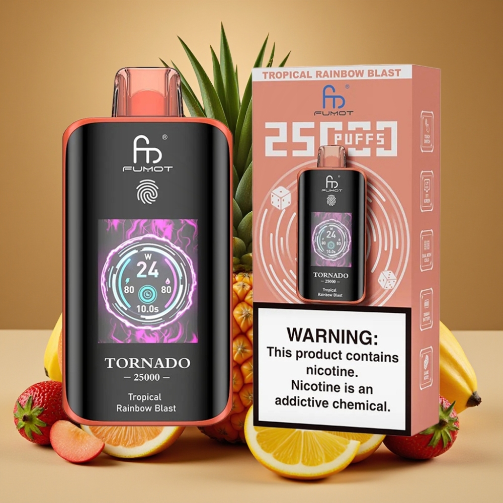 Fumot Tornado 25000 Puffs Vape Descarga Tropical do Arco-Íris - Tela HD, 20ml, 700mAh
