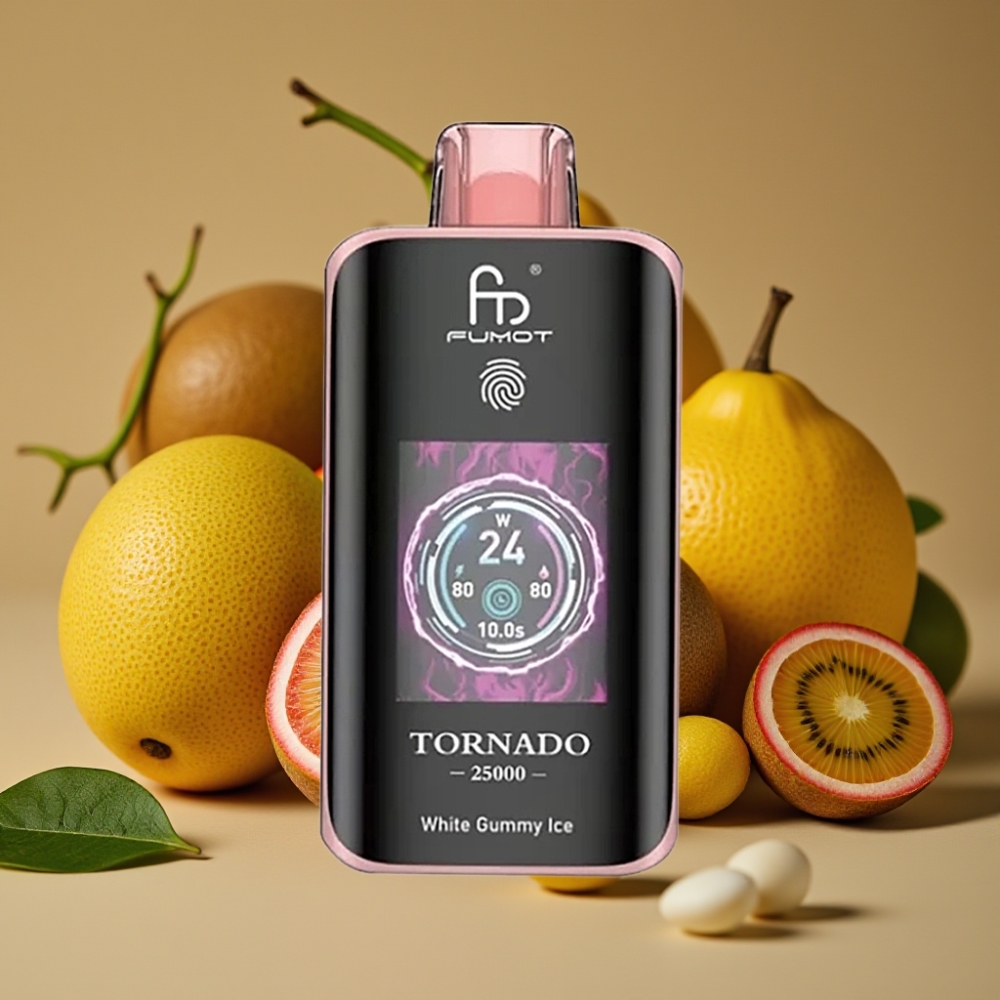 Fumot Tornado 25000 Puffs Vape Descartável Kiwi Maracujá Goiaba com Tela HD, Bateria 700mAh e Tipo-C