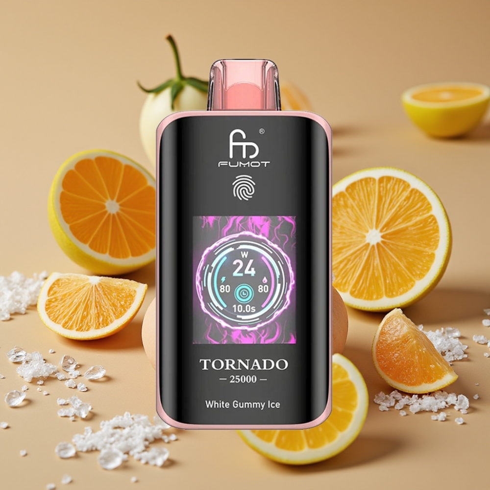Fumot Tornado 25000 Puffs Vape Goma Branca Gelada com Tela HD e Bateria 700mAh