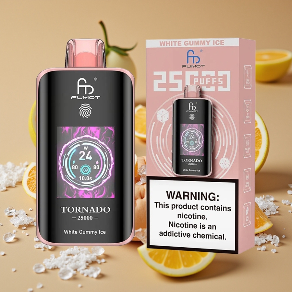 Fumot Tornado 25000 Puffs Vape Goma Branca Gelada com Tela HD e Bateria 700mAh