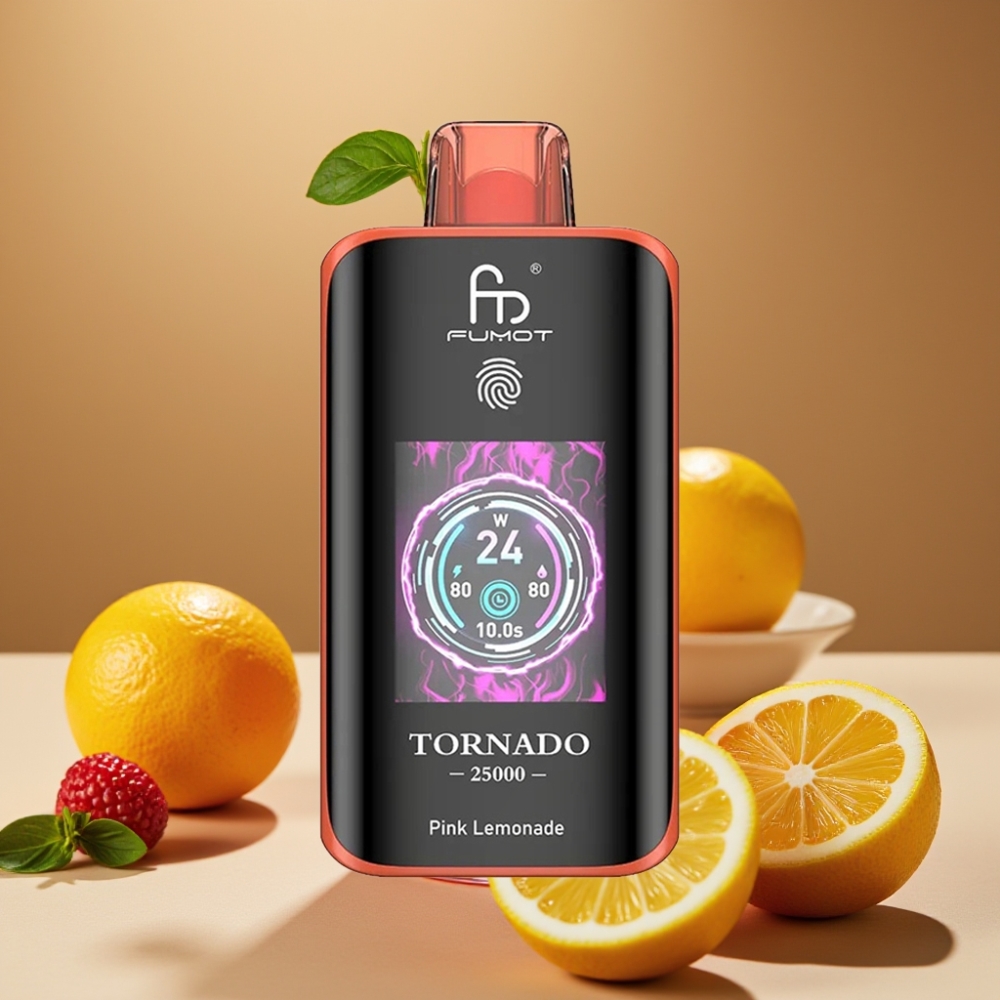 Fumot Tornado 25000 Puffs Vape Limonada Rosa com Tela HD, Bateria 700mAh e 20ml